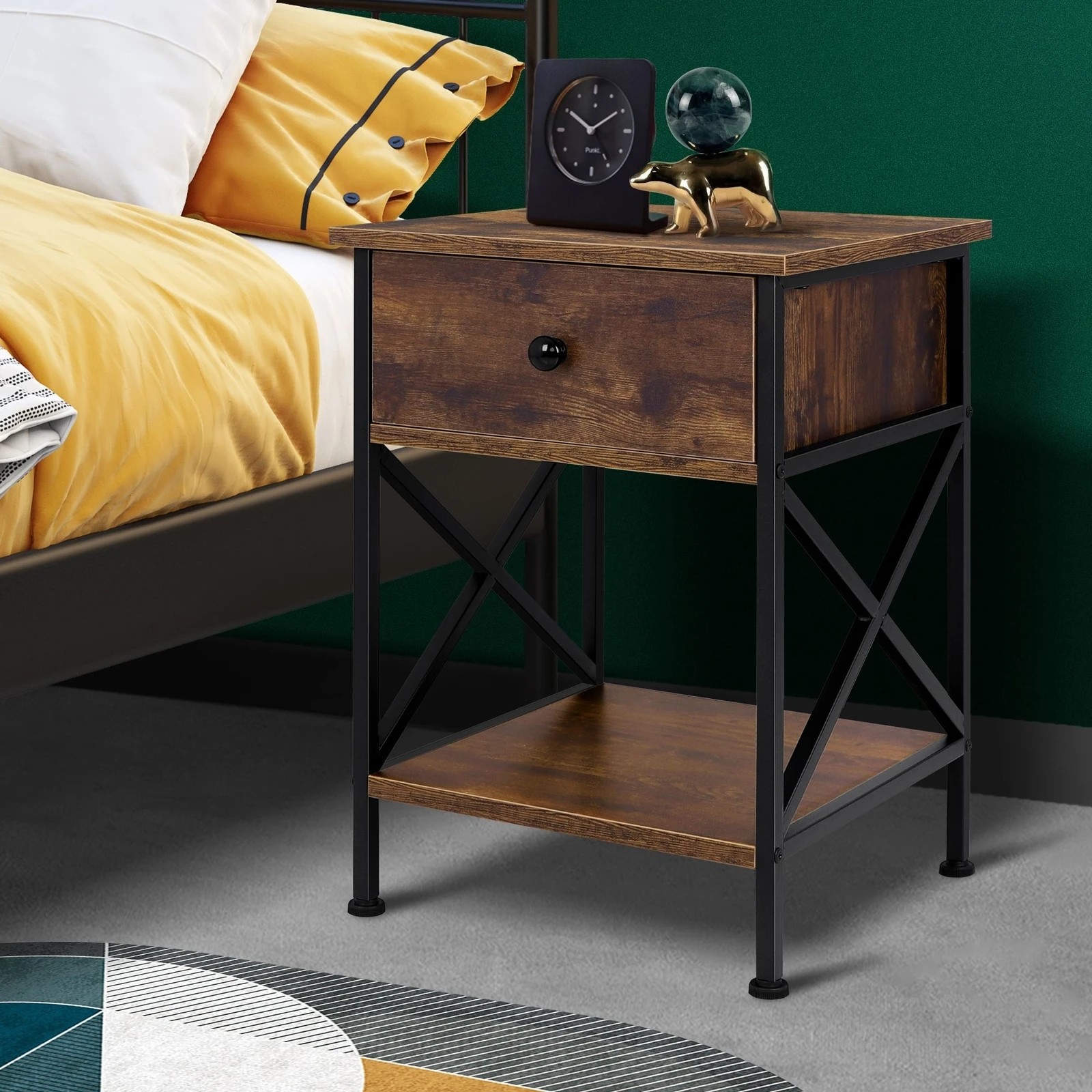 9 Alfordson 2x Bedside Table Retro Nightstand 1 Drawer - Dark Oak, 9 of 10
