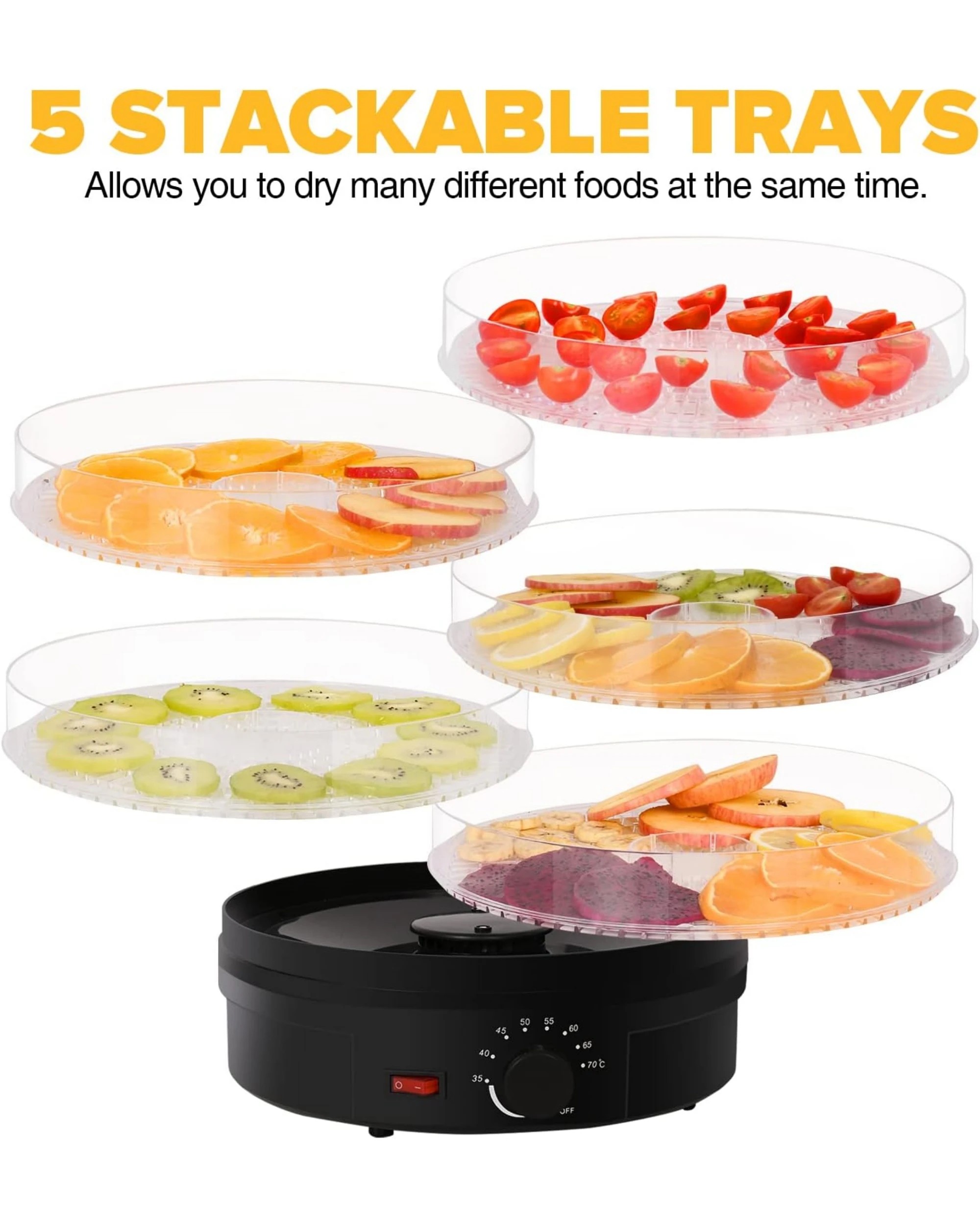 2 Advwin 5 Trays Food Dehydrator Black, 2 of 7
