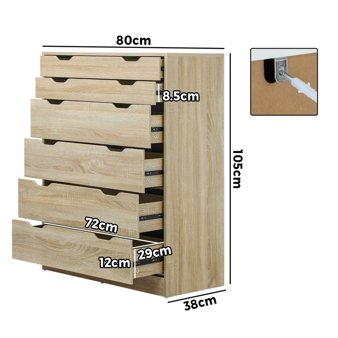 10 Oikiture 6 Chest Of Drawers Tallboy Storage Cabinet Dresser
 - Natural, 10 of 10
