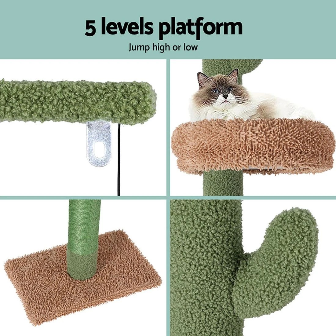 7 i.Pet Cat Tree Tower Scratching Post Scratcher Floor to Ceiling Cats Bed 290cm - Green, 7 of 7