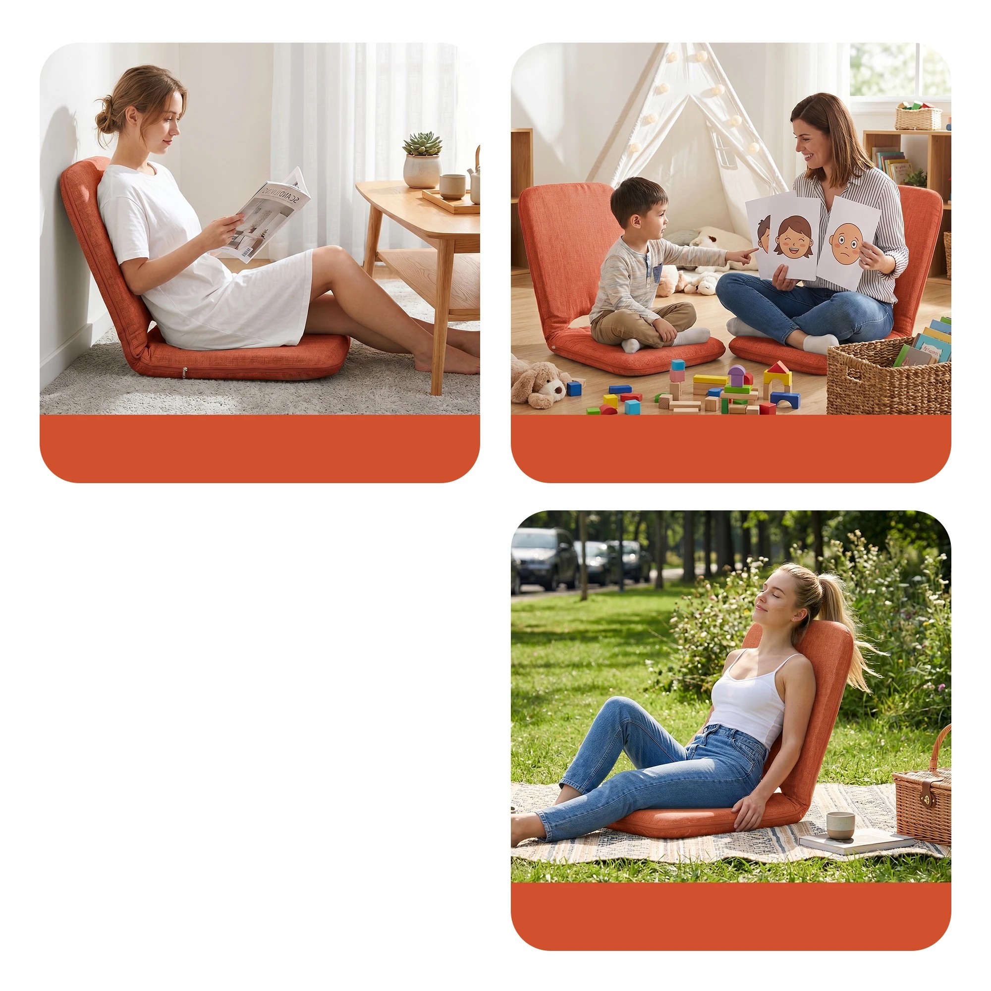 6 Artiss Floor Chair 5 Position Adjustable Lazy Sofa for Living Room Bedroom - Orange, 6 of 7