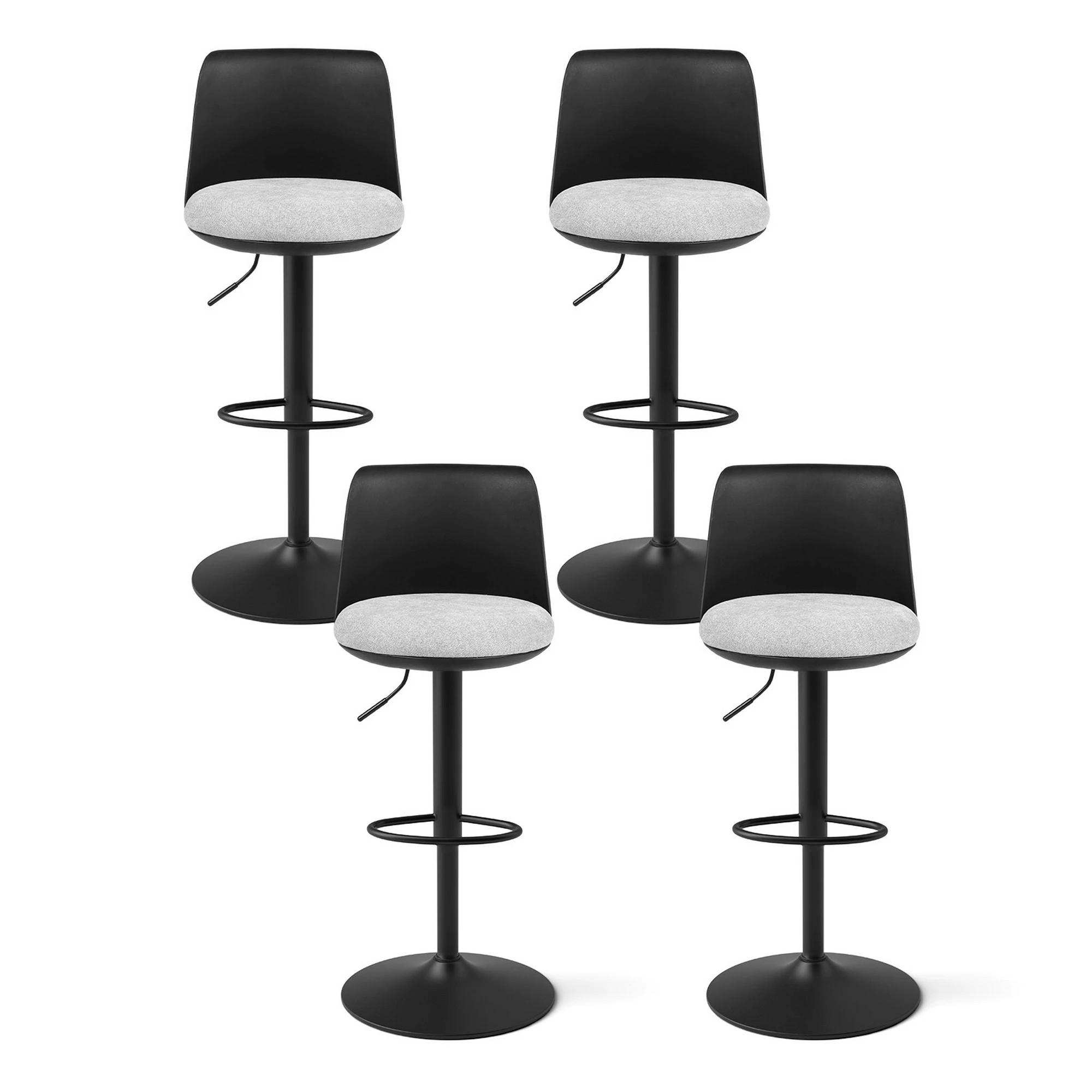 1 Artiss 4x Bar Stools Kitchen Swivel Gas Lift Counter Dining Chair Curved - Black, 1 of 6