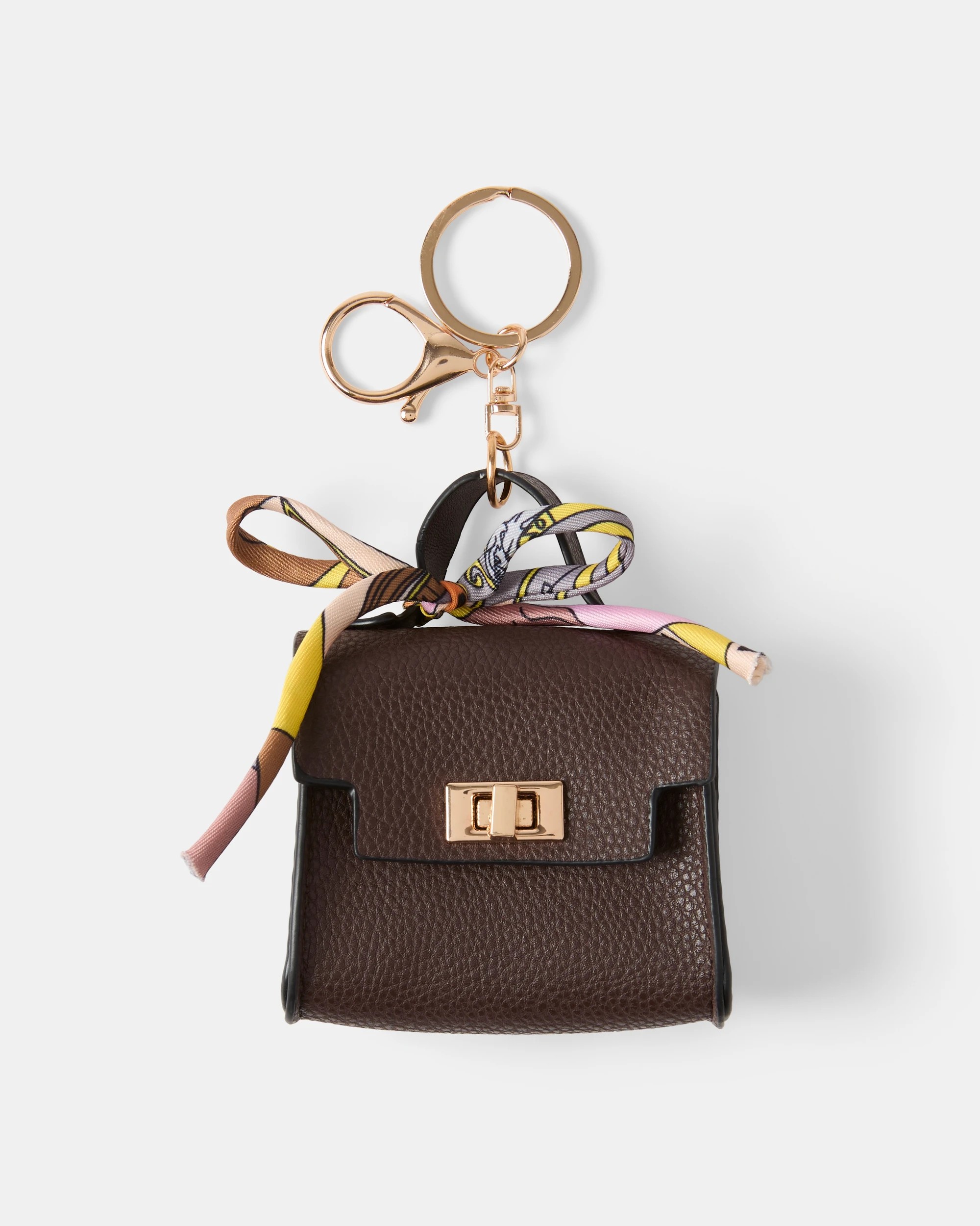 1 Bag Charm Keyring - Brown and Gold Tone, 1 of 3