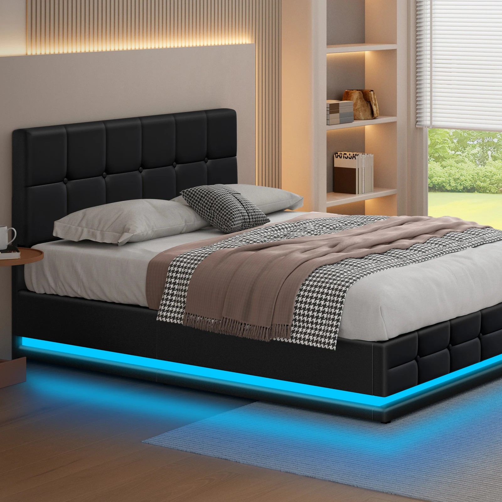 6 Alfordson Bed Frame King Size Platform RGB LED Gas Lift Base Storage - Black, 6 of 10