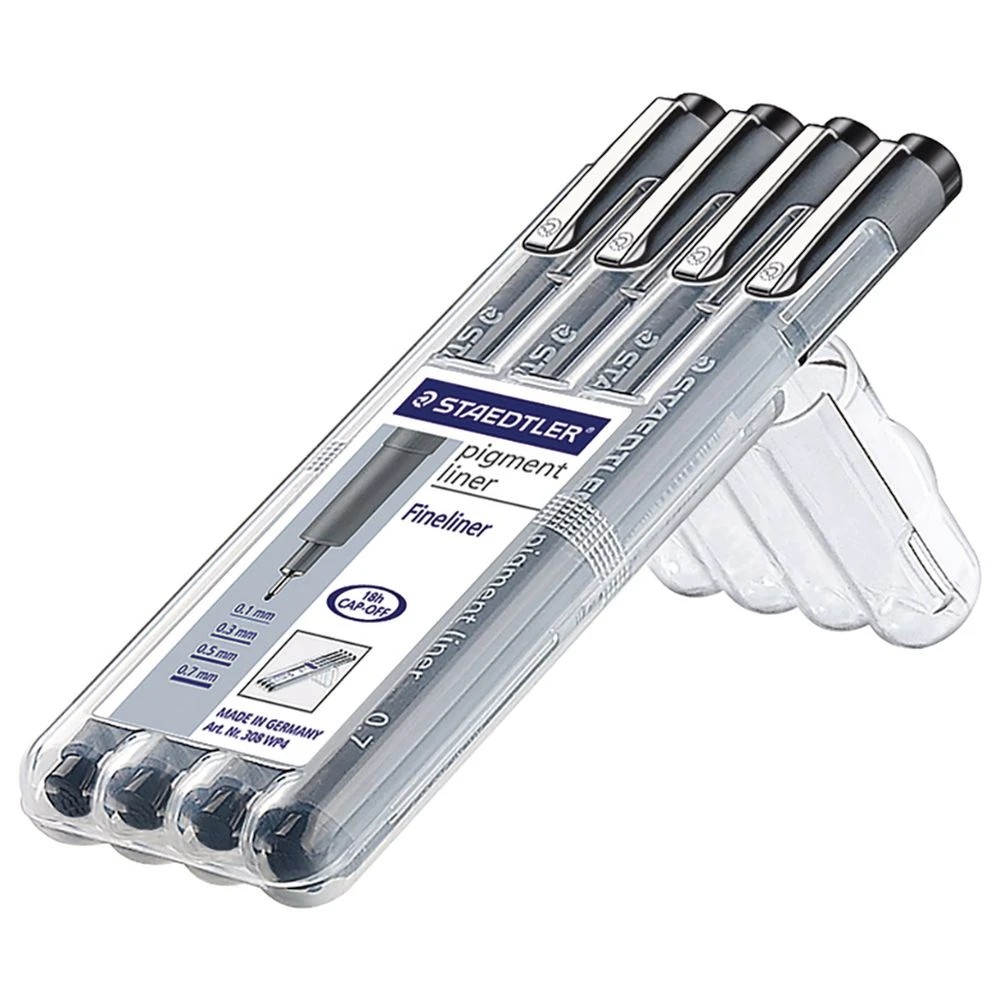 4 Staedtler Pigment Liners Assorted Nibs Black 4 Pack, 4 of 5