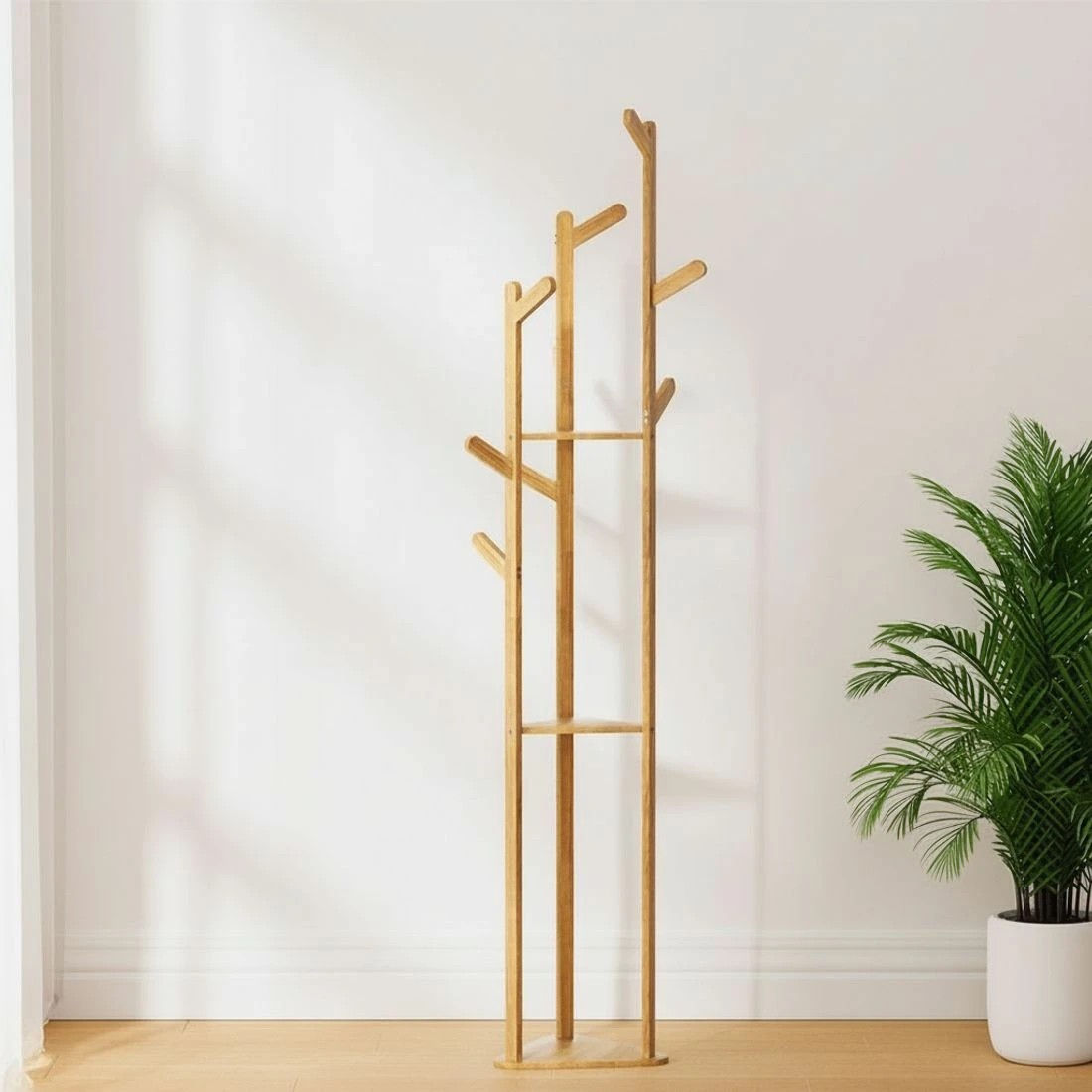 7 Artiss Clothes Rack Airer Coat Stand 9 Hooks Bamboo Garment Rack Portable Heavy Duty Wheels Adjustable Anti Slip - Brown, 7 of 8