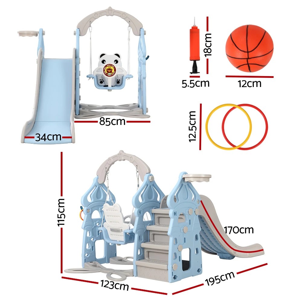 2 Keezi Kids Slide Swing Set Basketball Hoop Rings Outdoor Playground 170cm - Multi, 2 of 5