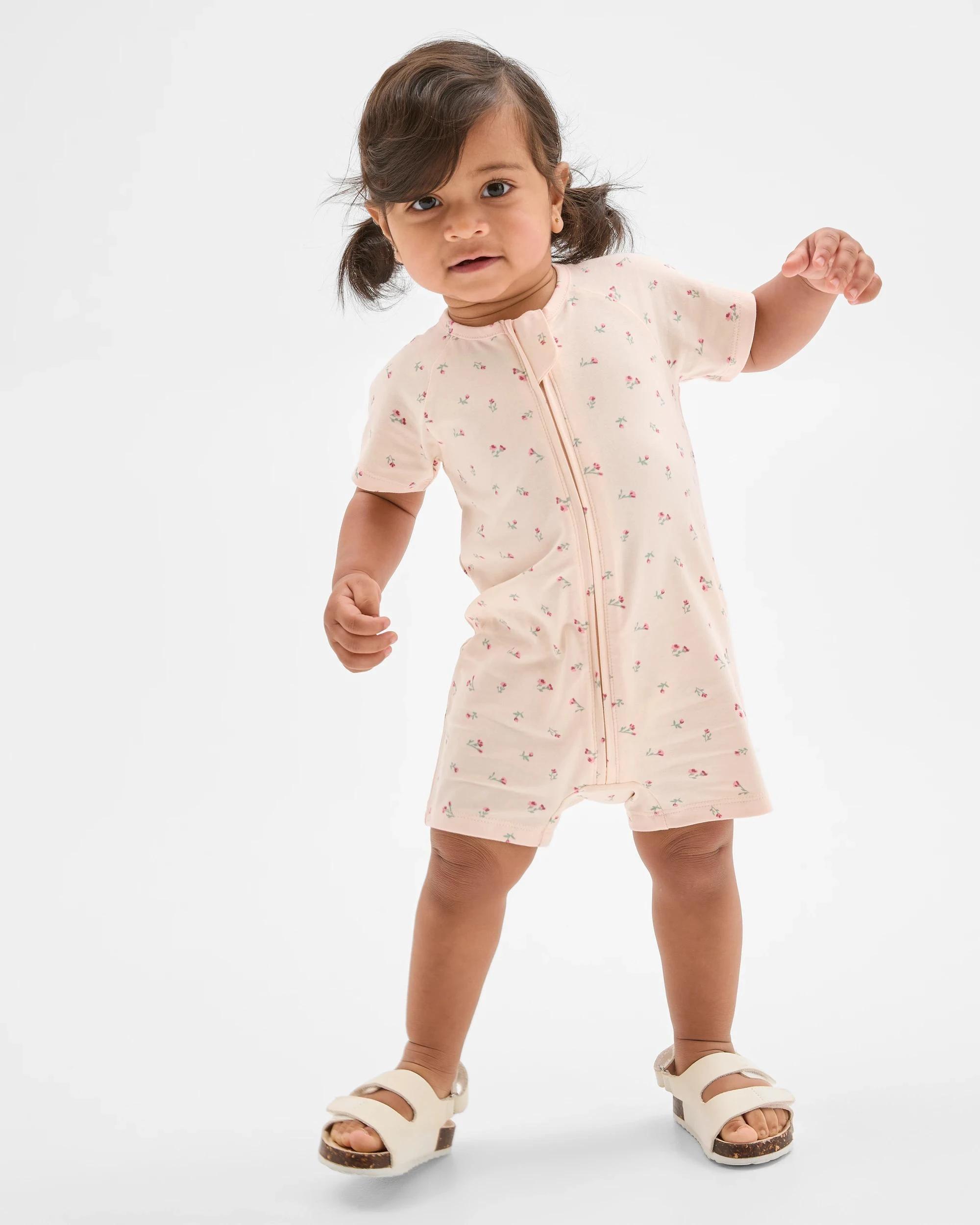 3 Target Baby Baby Organic Cotton Zip Romper 2 Pack PINK DAISY/PINK MARLE, 3 of 7