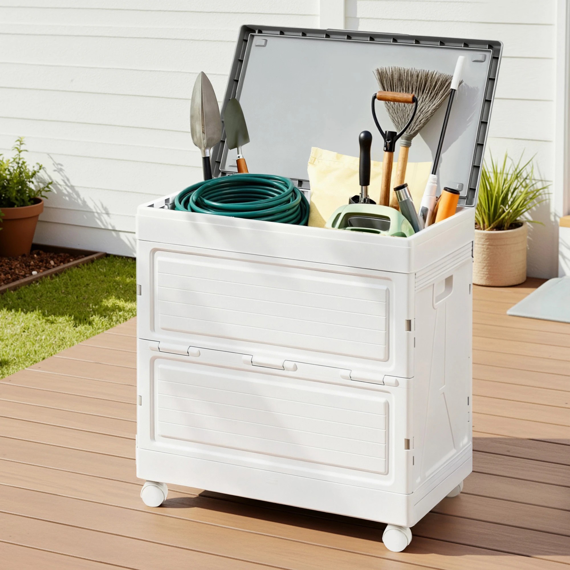 6 Gardeon 159L Outdoor Storage Box Stackable Cupboard Camping Organizer - Beige, 6 of 6