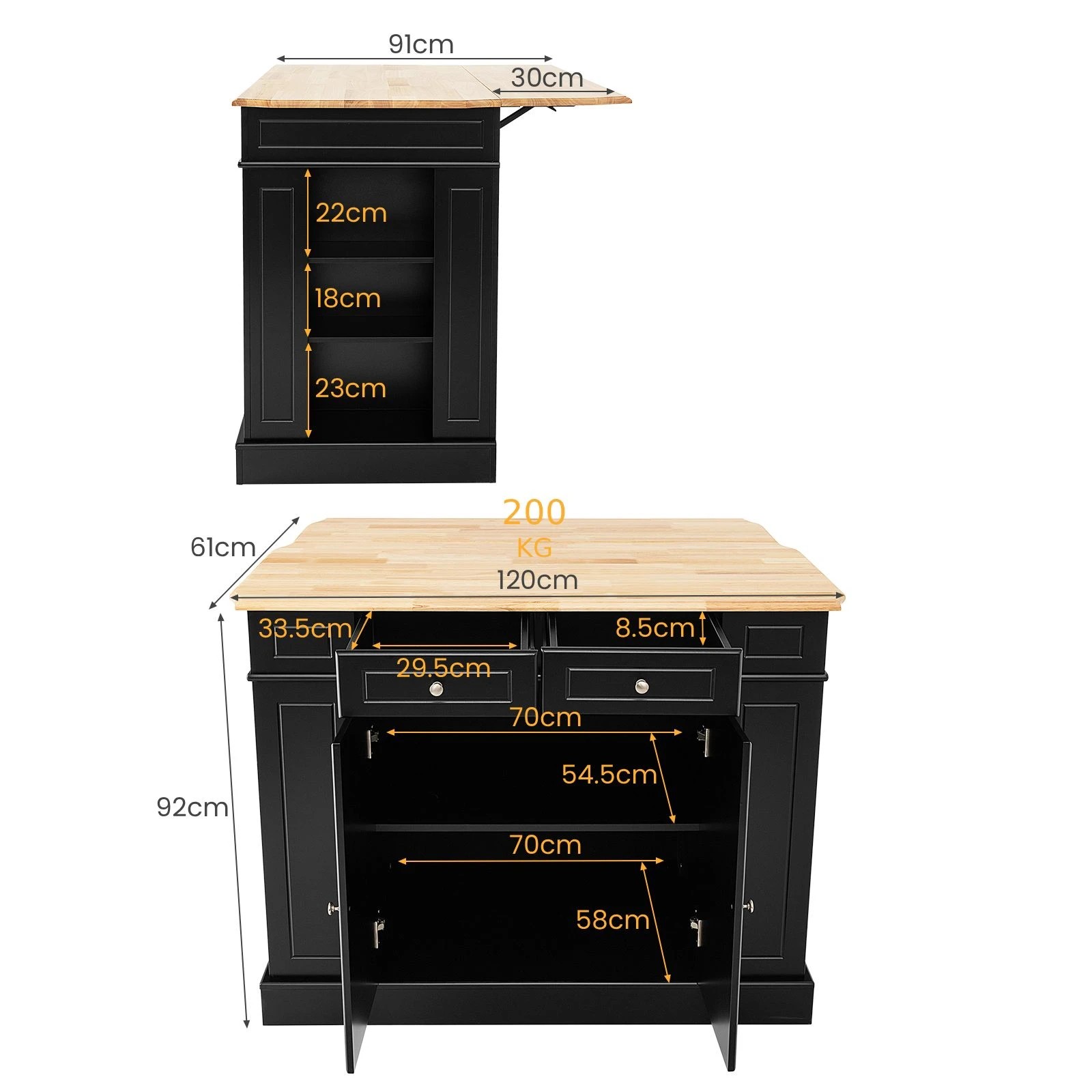 3 Costway Kitchen Island Mobile Trolley Black, 3 of 4