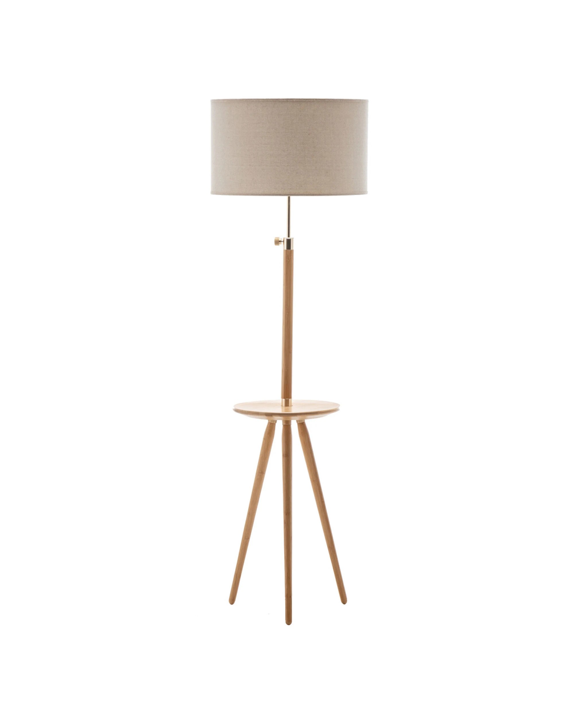 9 BR Home Adjustable Bamboo Tripod Floor Lamp with Linen Shade and Built-In Table, 9 of 9