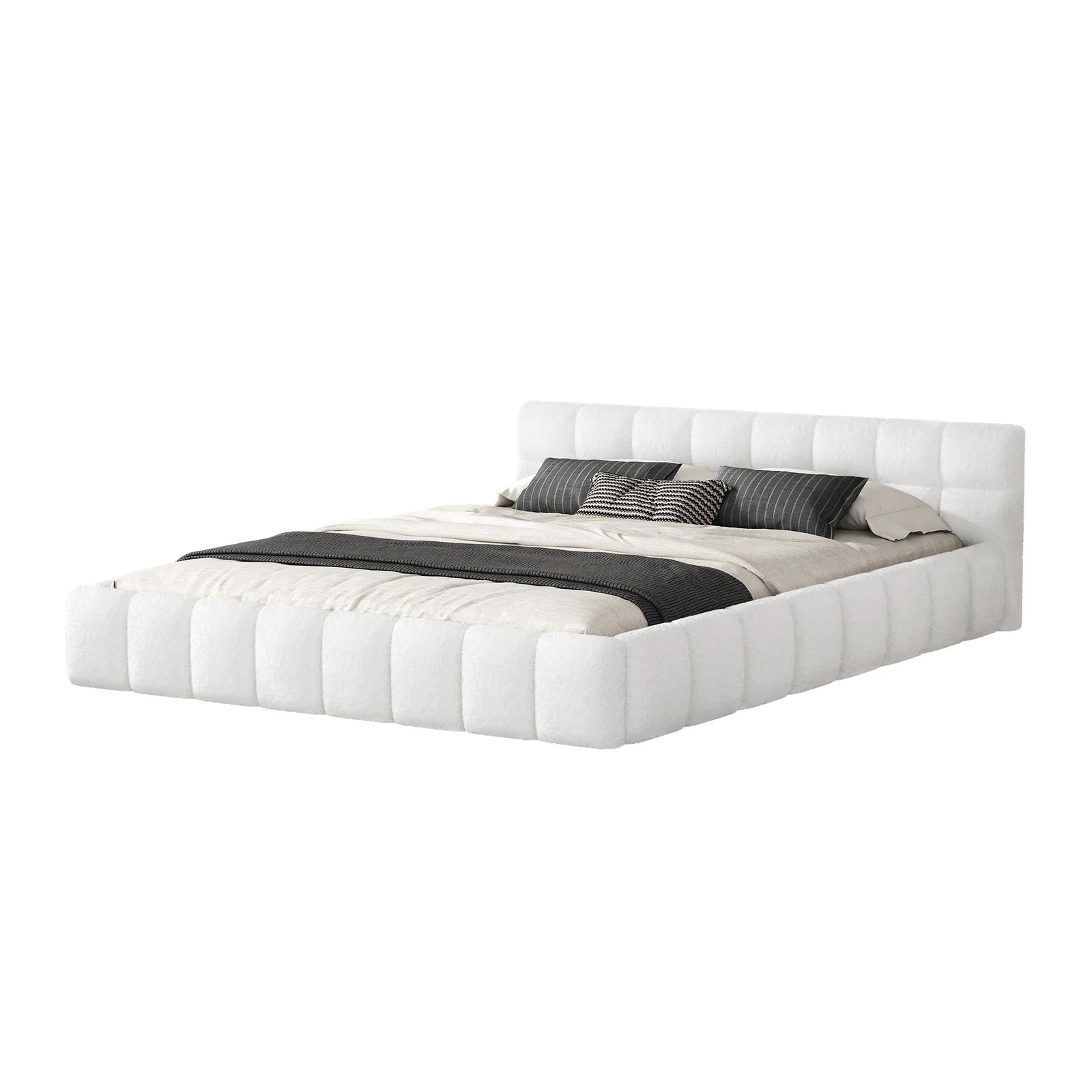1 Alfordson Bed Frame King Size Tufted Headboard Foundation Boucle Talmon - White, 1 of 10