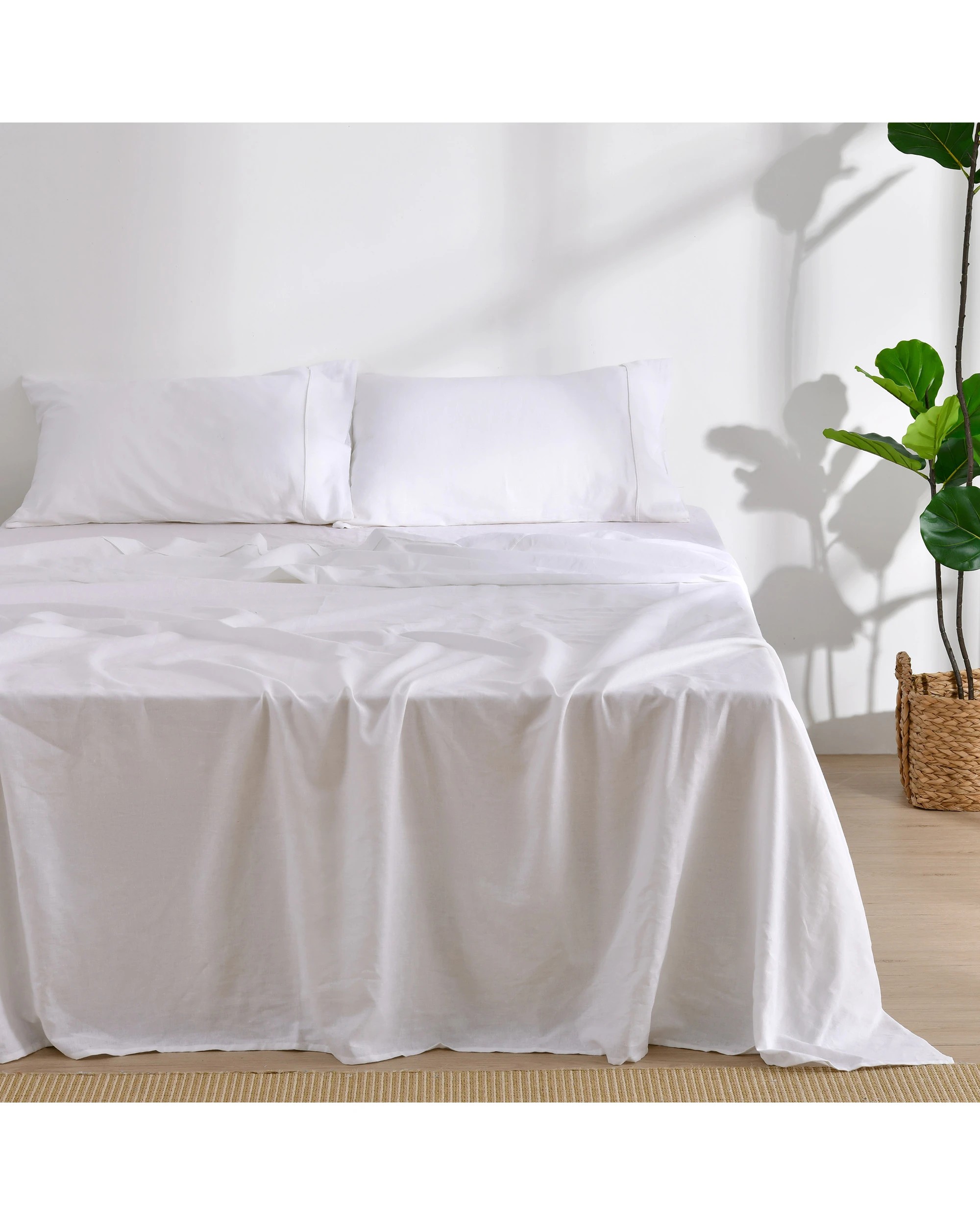 1 Dreamaker Linen Cotton Sheet Set - Single Bed - White, 1 of 9