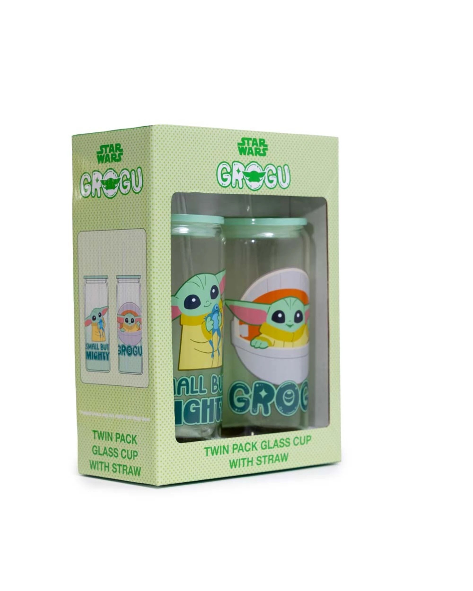 3 Star Wars - The Mandalorian - Grogu Glass Cup with Straw Twin Pack - Green, 3 of 4