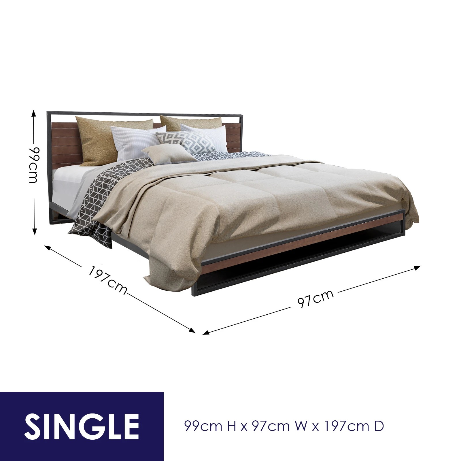 2 Milano Décor Azure Bed Frame With Headboard Wood Steel Platform Bed - Black, 2 of 9
