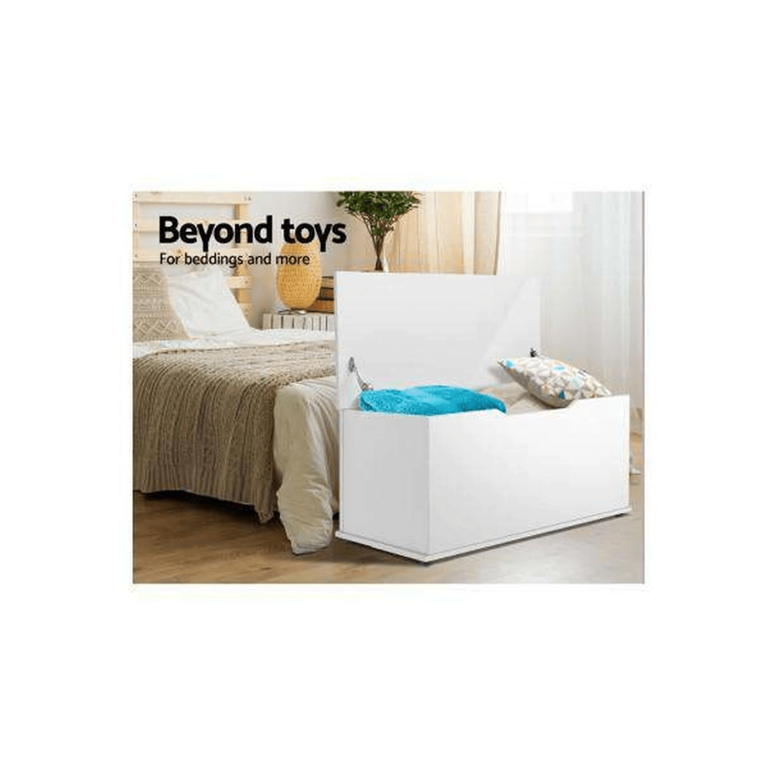 3 Artiss Keezi Kids Toy Storage Chest — White, 92 x 40 x 40 cm, Safety Hinges &amp; Floor Protectors - White, 3 of 7