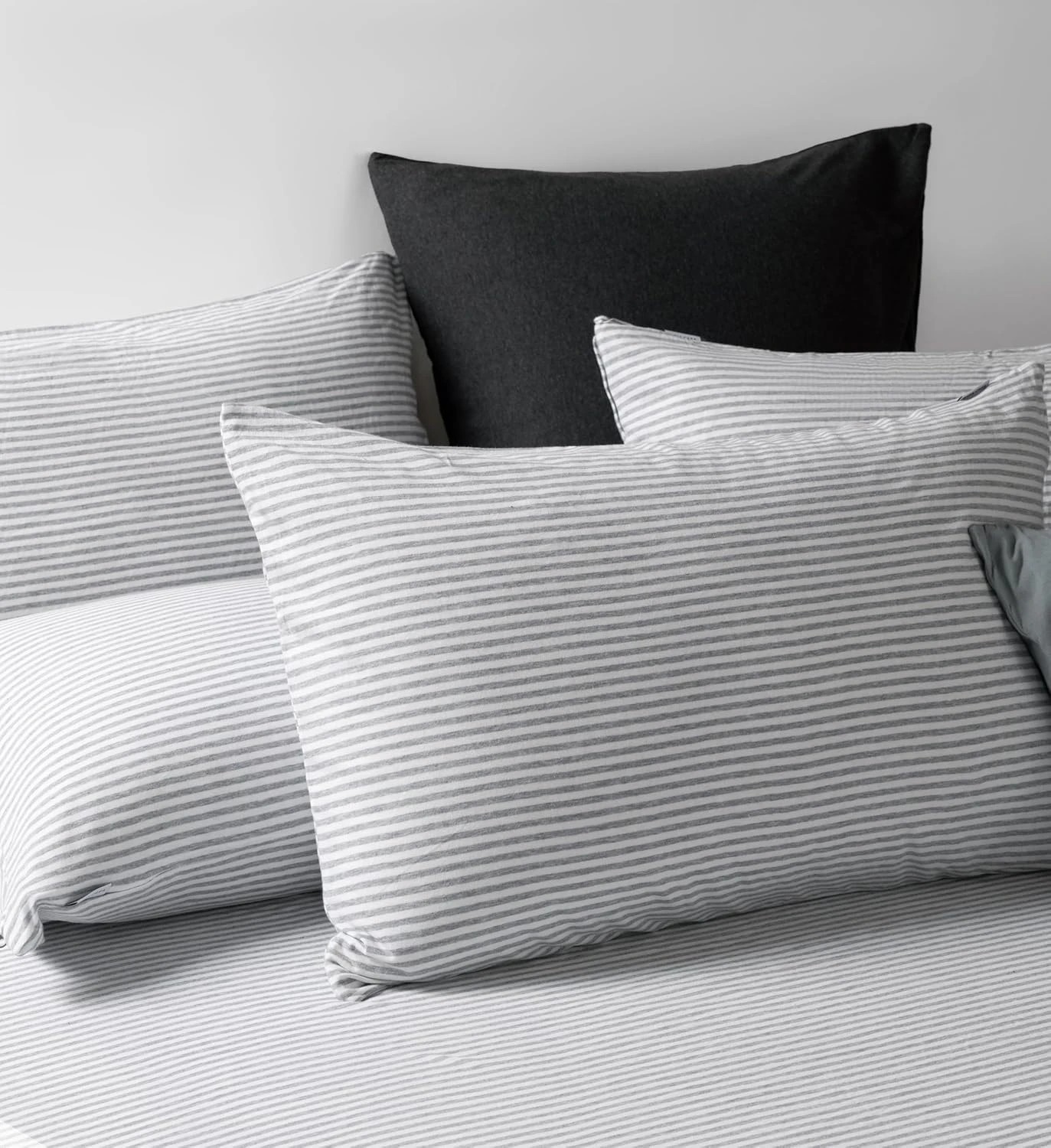 4 Gioia Casa Jersey Cotton Quilt Cover Set Soft Breathable Stretchy - Double Bed - Grey Stripe, 4 of 5