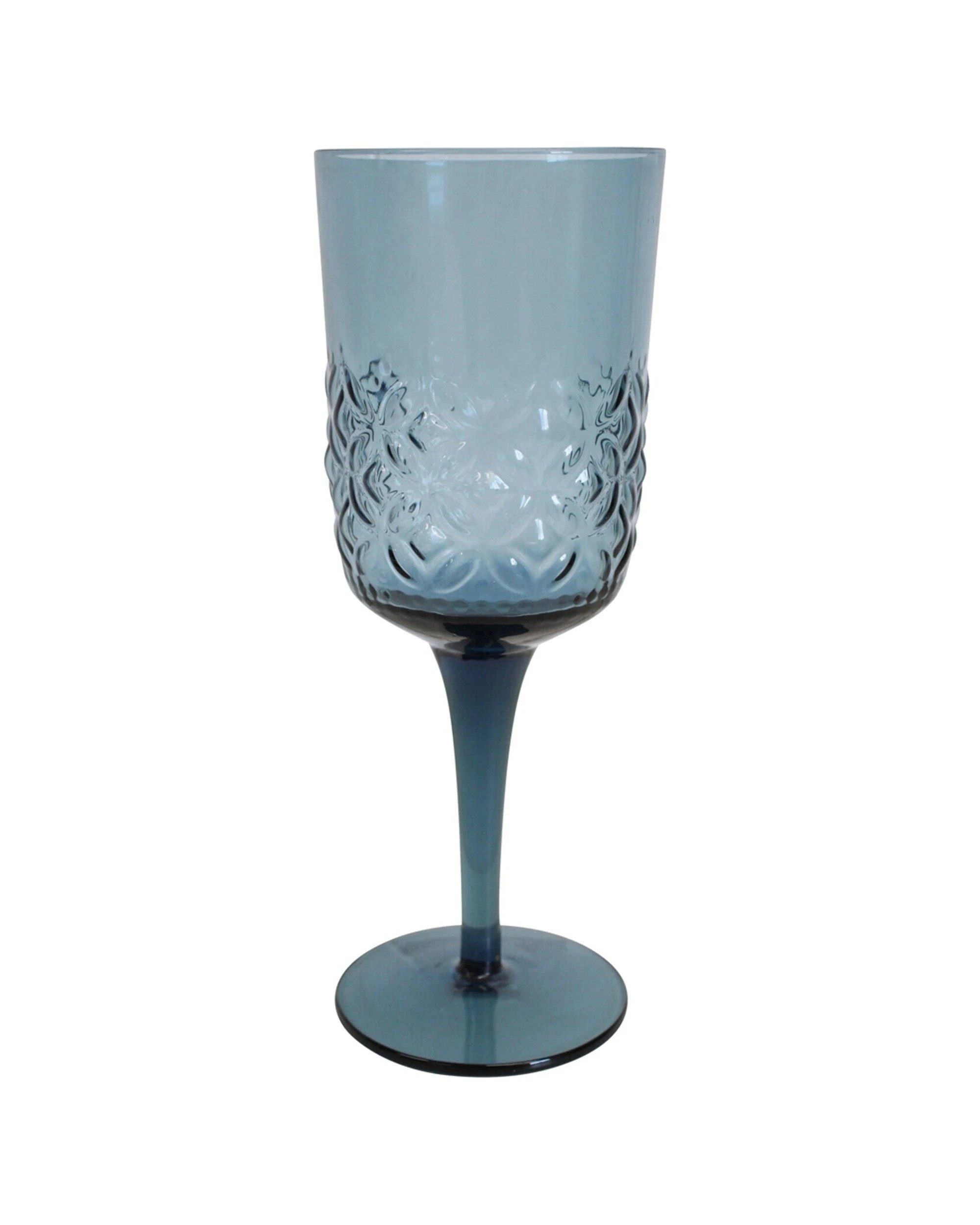 1 LVD Stemmed 19cm Wine Cocktail Glass Drinking Cup Vintage Embossed Texture - Blue, 1 of 3