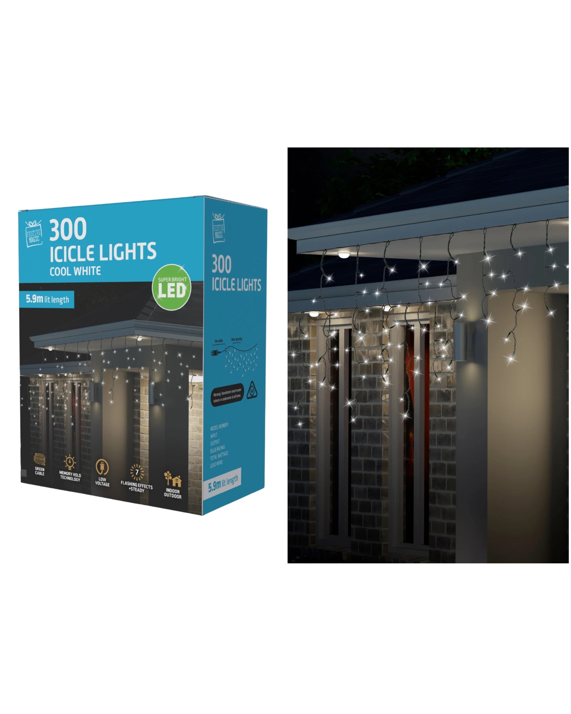 1 Uncle Bills 300 Cool LED Icicle Lights 5.9m - White, 1 of 2