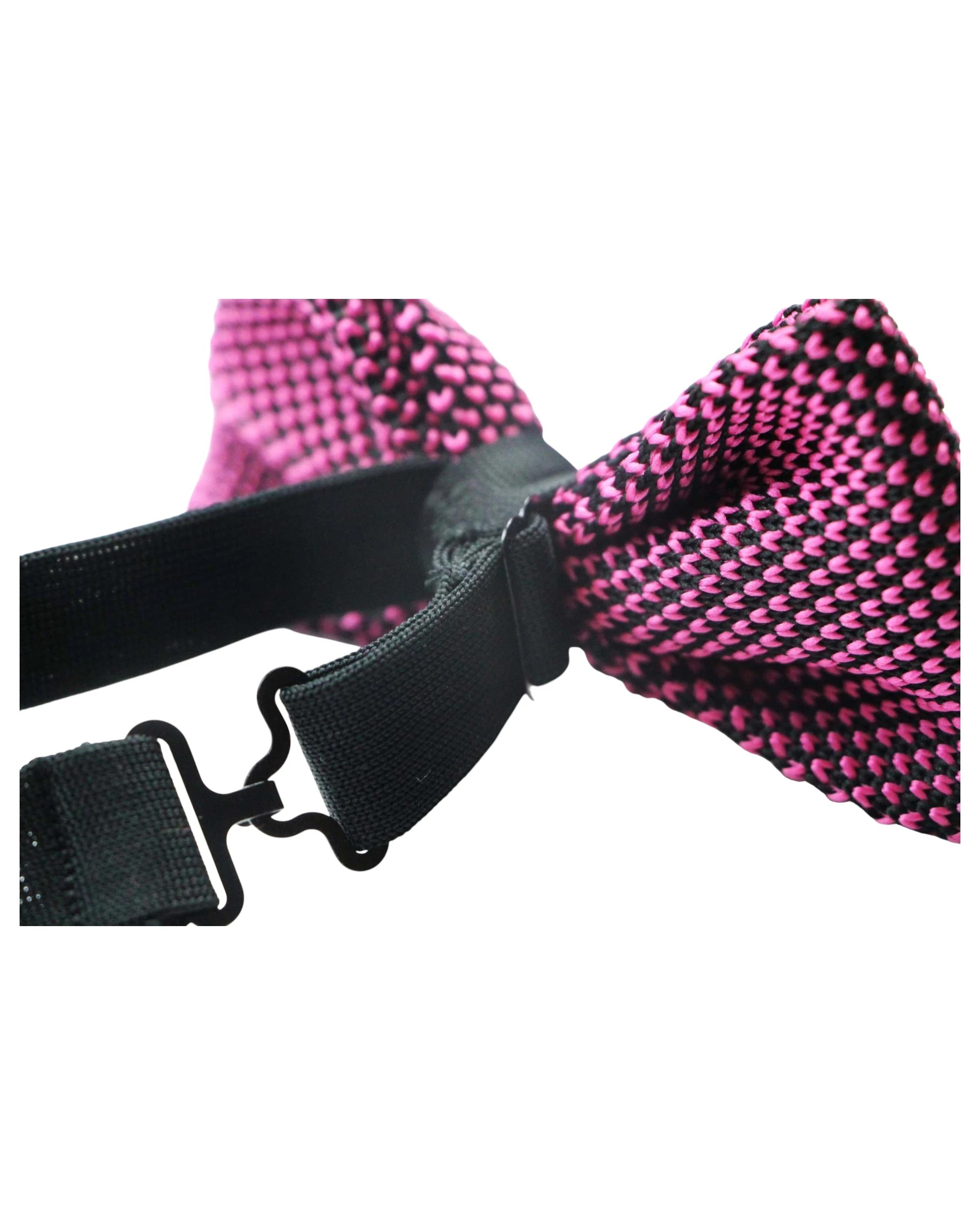2 Zasel Mens Pink & Black Cross-Hatched Knitted Bow Tie, 2 of 3