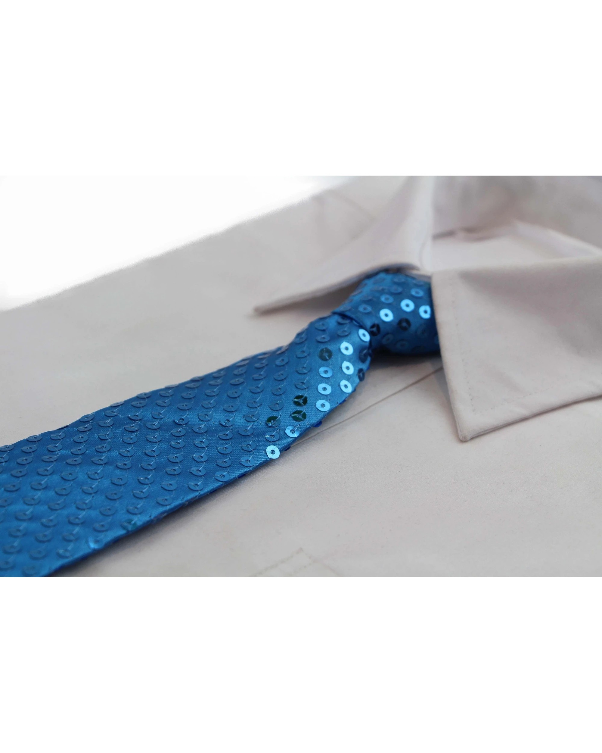 1 Zasel Teen Boys Kids Aqua Blue Sequin Elastic Neck Tie, 1 of 2