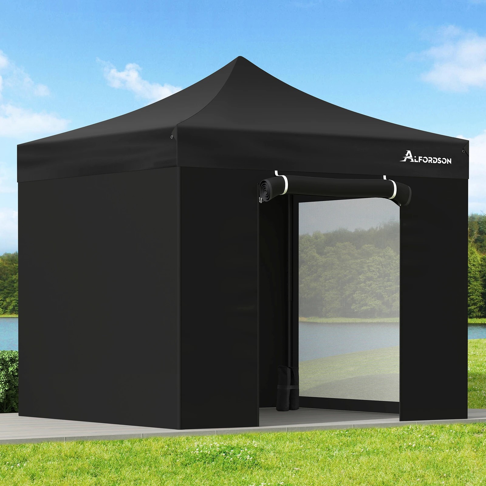 2 Alfordson Gazebo 3x3m Pop Up Marquee 600D Oxford Folding Camping Tent - Black, 2 of 9