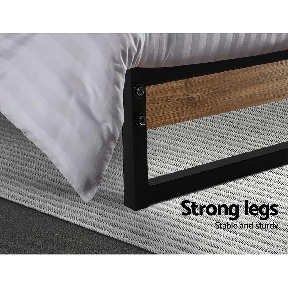 8 Artiss Bed Frame Double Size Metal Frame Dane Steel Frame Sturdy Slats Noise Free Easy Assembly Modern Design-Black, 8 of 10