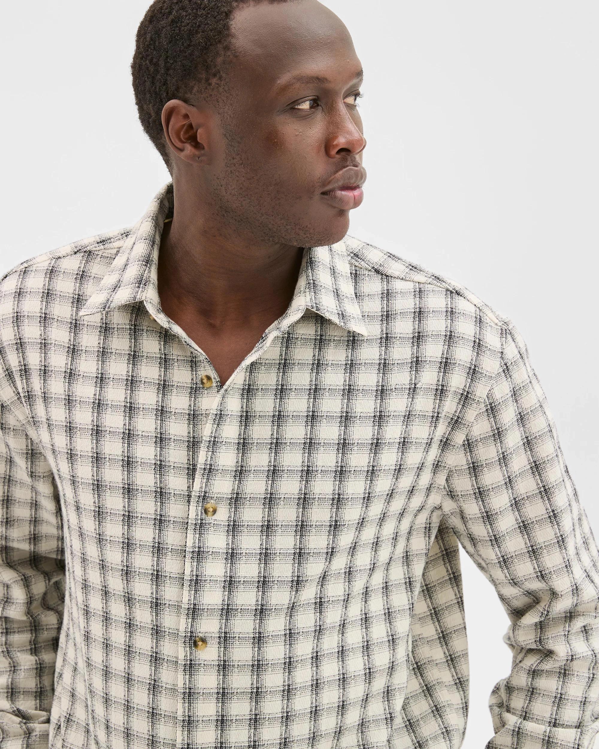 5 Commons Australian Cotton Boxy Fit Long Sleeve Textured Shirt ECRU CHECK, 5 of 6