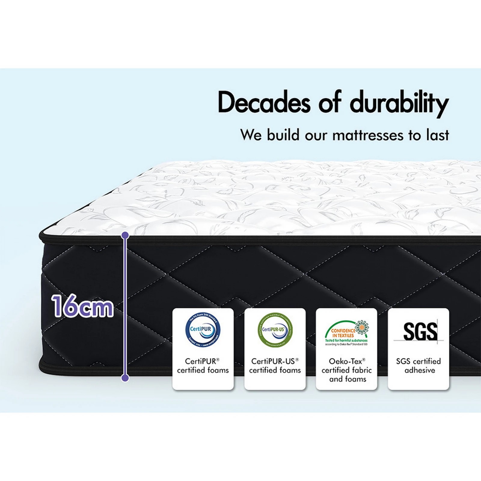 2 Starry Eucalypt Mattress Bonnell Spring Tight Top Foam 16cm Mylah - Double Bed, 2 of 10