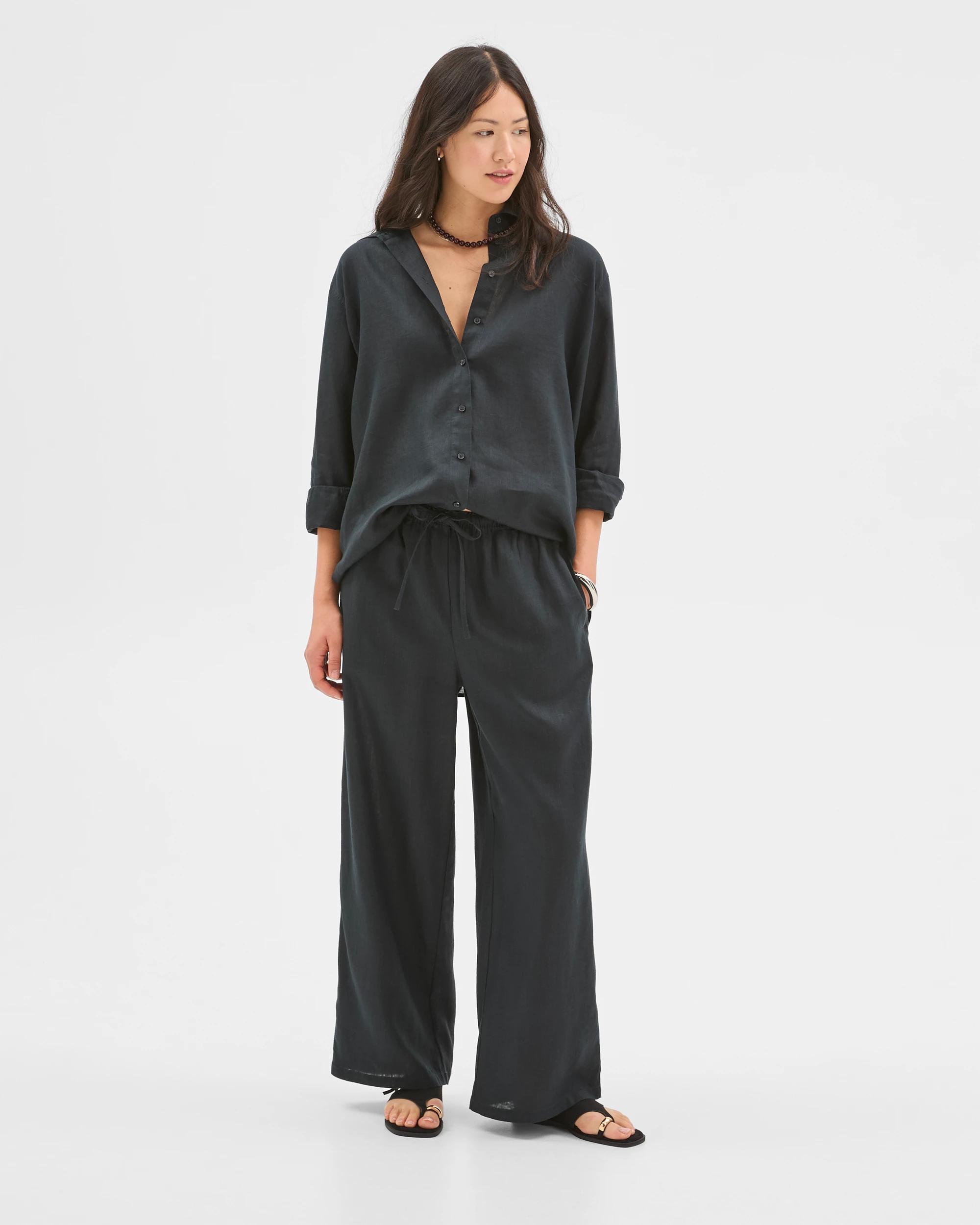 1 Target Woman European Linen Wide Leg Pants BLACK, 1 of 6
