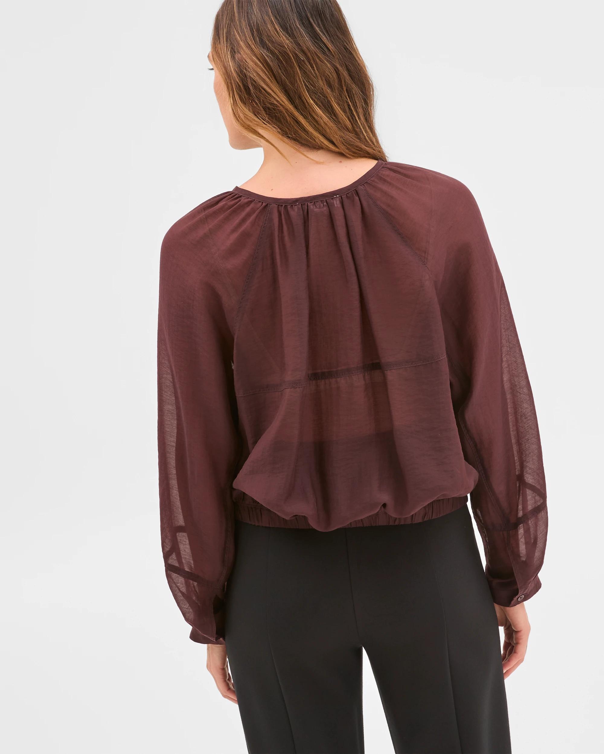 4 Preview Long Raglan Sleeve Gathered Blouse DARK CHOCOLATE, 4 of 7