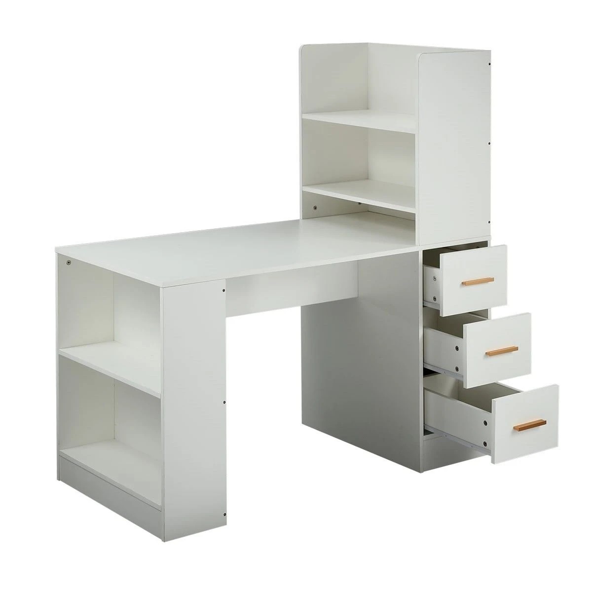 1 AUSWAY 120cm Computer Desk Hutch with Shelves and Drawers, 1 of 8