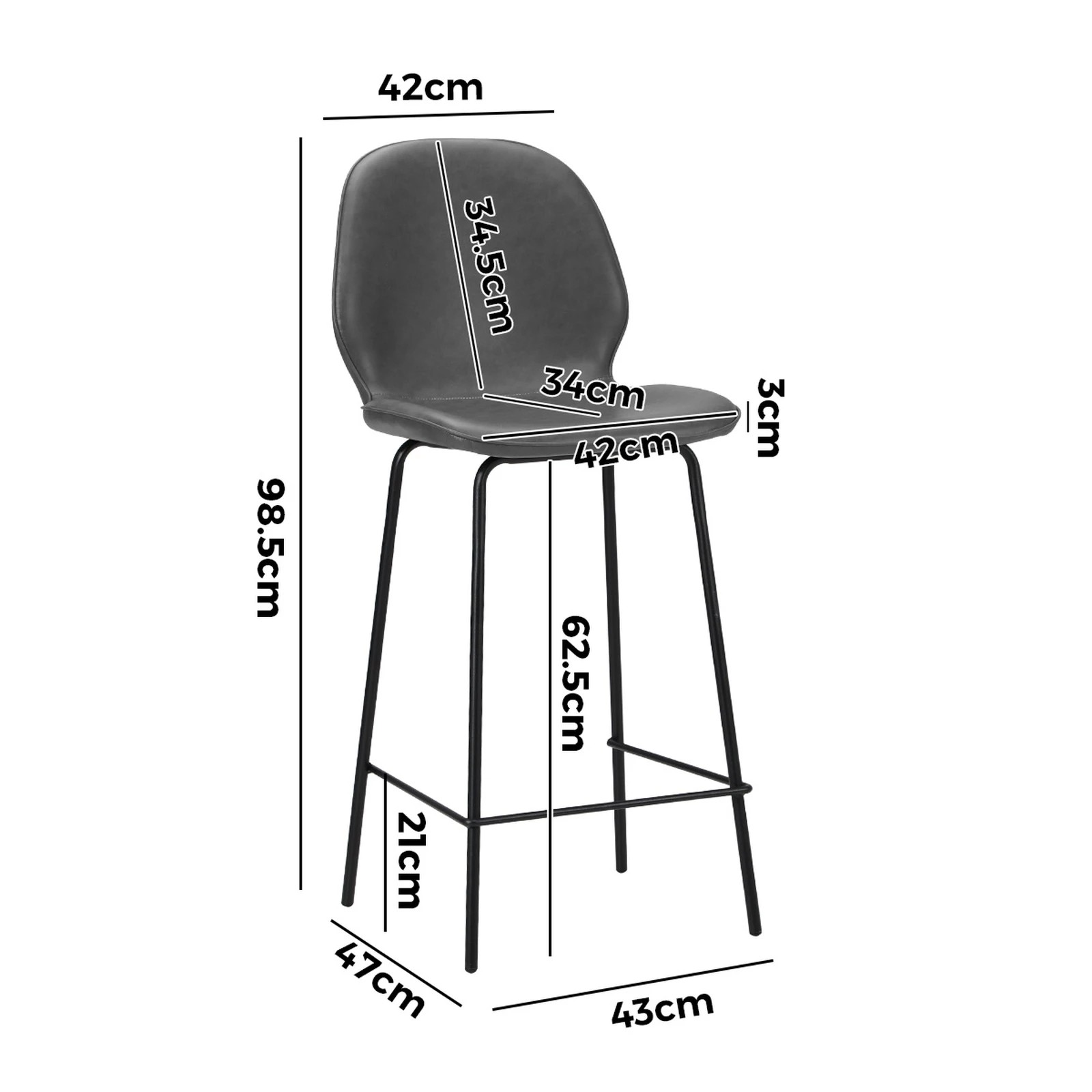2 Oikiture 2PCS Bar Stools Kitchen Counter Chair Metal - Grey, 2 of 9