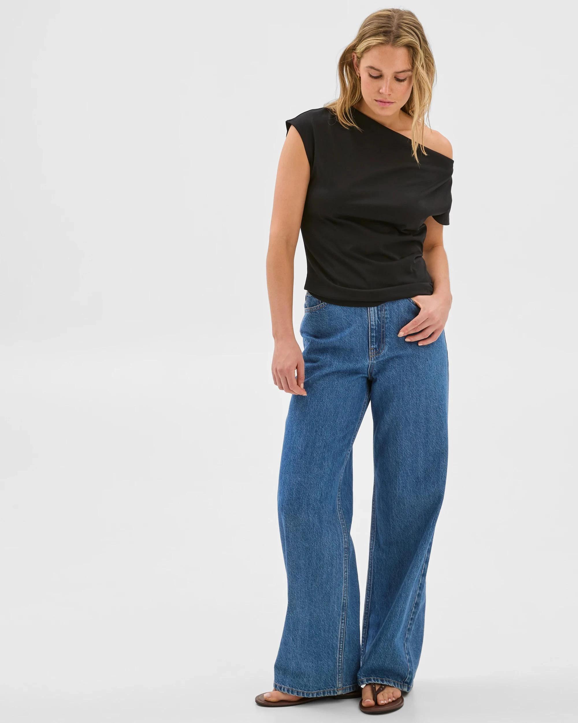 3 Australian Cotton Blend Slouchy Asymmetrical T-shirt - Lily Loves TARGET BLACK, 3 of 5