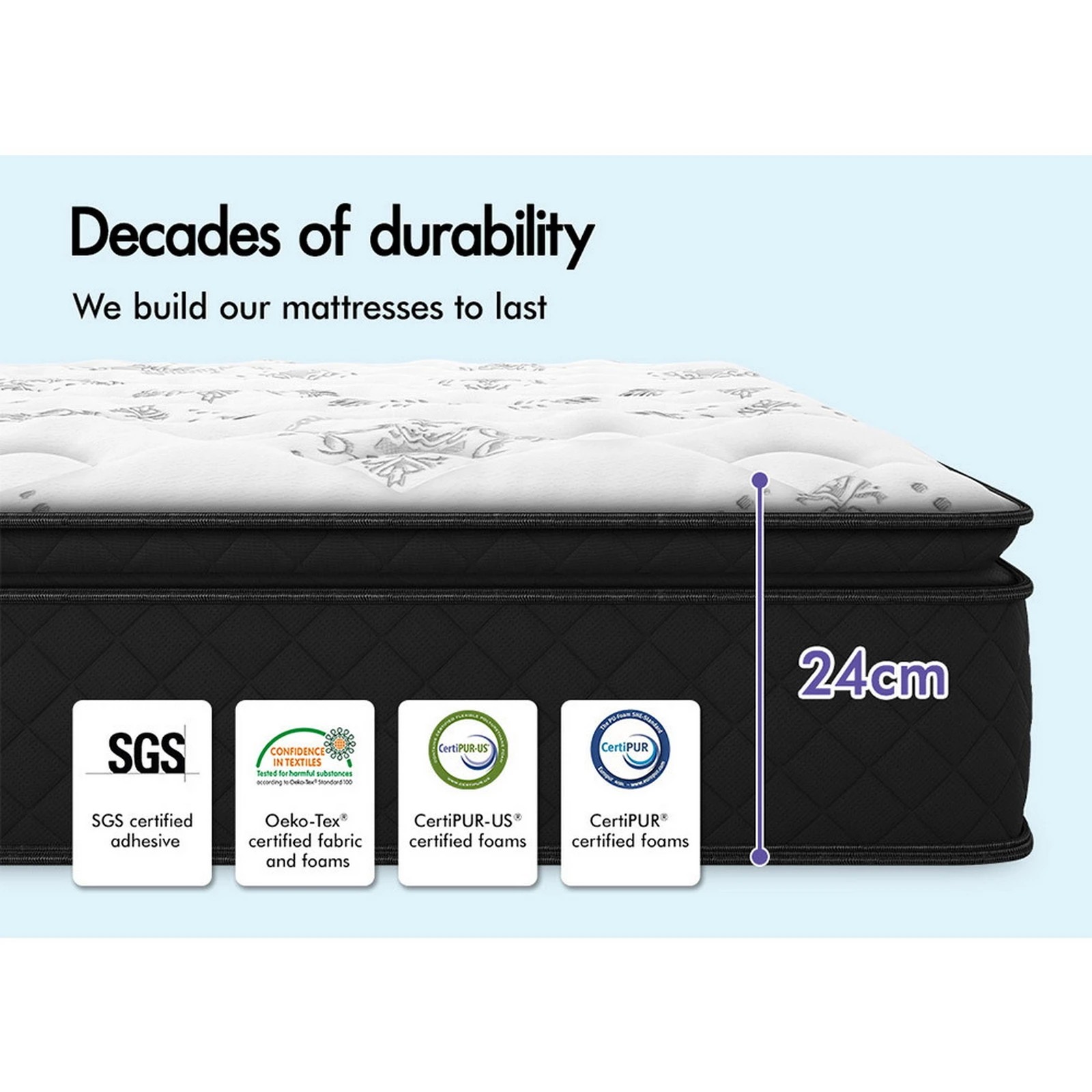 8 Starry Eucalypt Mattress Pillow Top Foam Bed Bonnell Spring 24cm - Queen Bed, 8 of 10