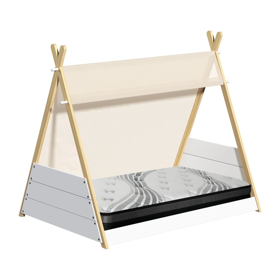1 Oikiture Kids Bed Frame And Mattress Timber House Teepee Triangle Beds Single
 - Multi, 1 of 10