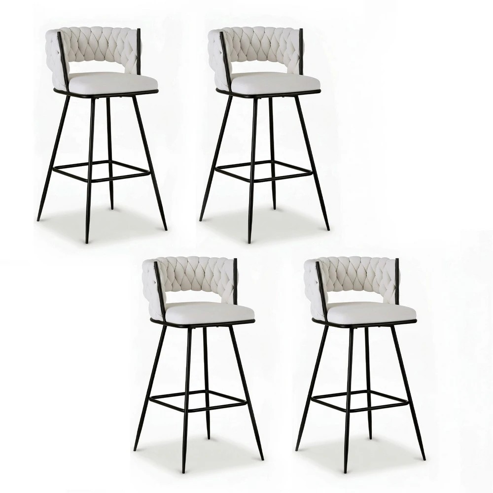 1 Artiss 4x Bar Stools Kitchen Dining Chair Counter Stool Woven   Ivory - Beige, 1 of 6