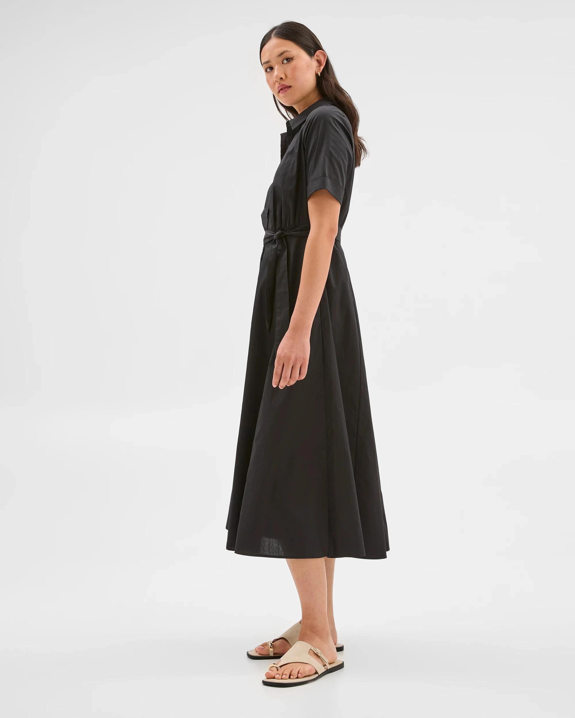 5 Australian Cotton Midi Shirt Dress - Preview BLACK, 5 of 6
