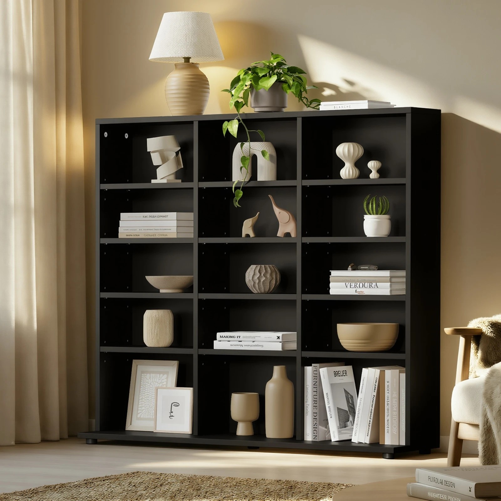 2 Oikiture Bookshelf Display Shelf Unit Bookcase CD Media Storage Rack - Black, 2 of 9