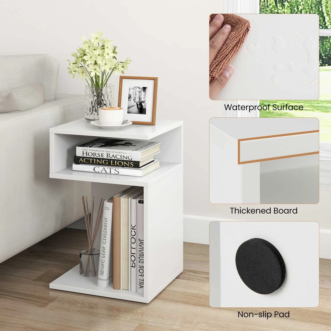 5 Costway Compact Side Table Sofa End Table - White, 5 of 6