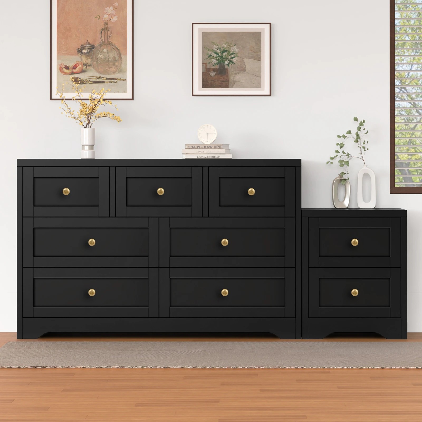 2 Alfordson 7 Chest of Drawers Bedside Table Hamptons Bedroom Storage - Black, 2 of 10