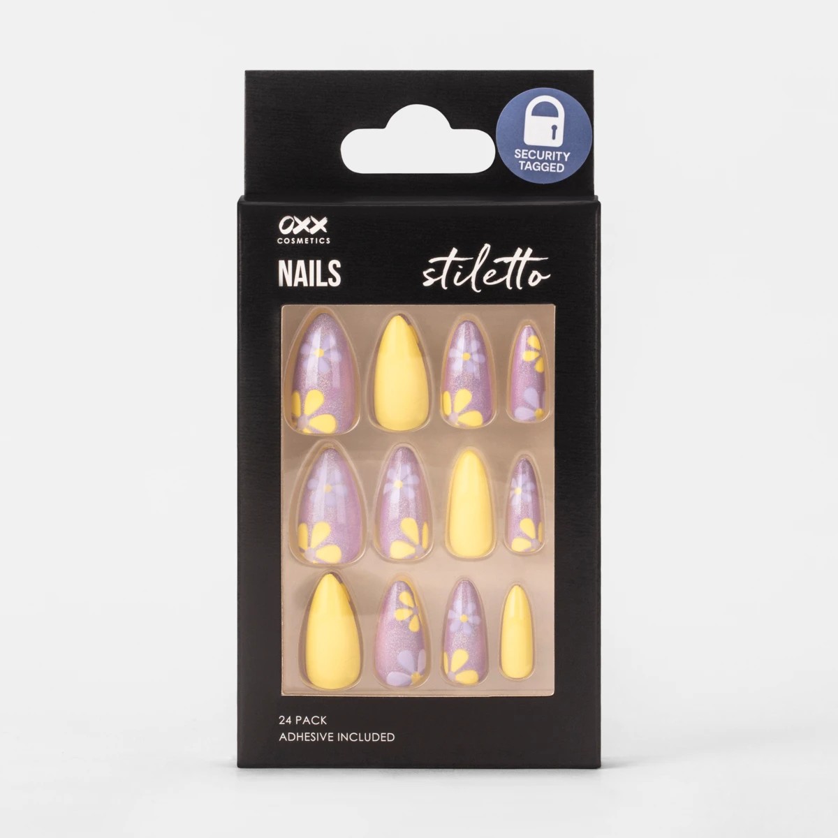1 OXX Cosmetics 24 Pack False Nails with Adhesive - Stiletto Shape, Floral Shimmer, 1 of 5