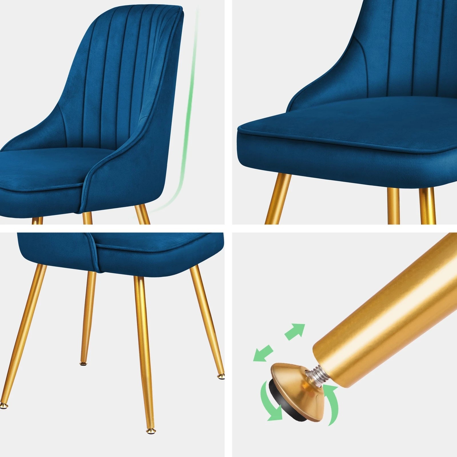 5 Alfordson 2x Dining Chairs Kitchen Accent Lounge Padded Tufted Seat Velvet - Blue, 5 of 9