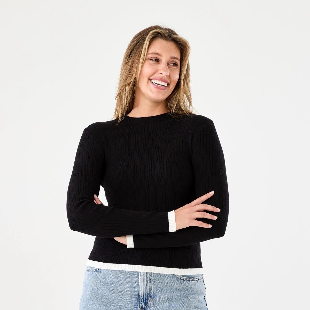 1 Long Sleeve Mock Neck Top Black, 1 of 5