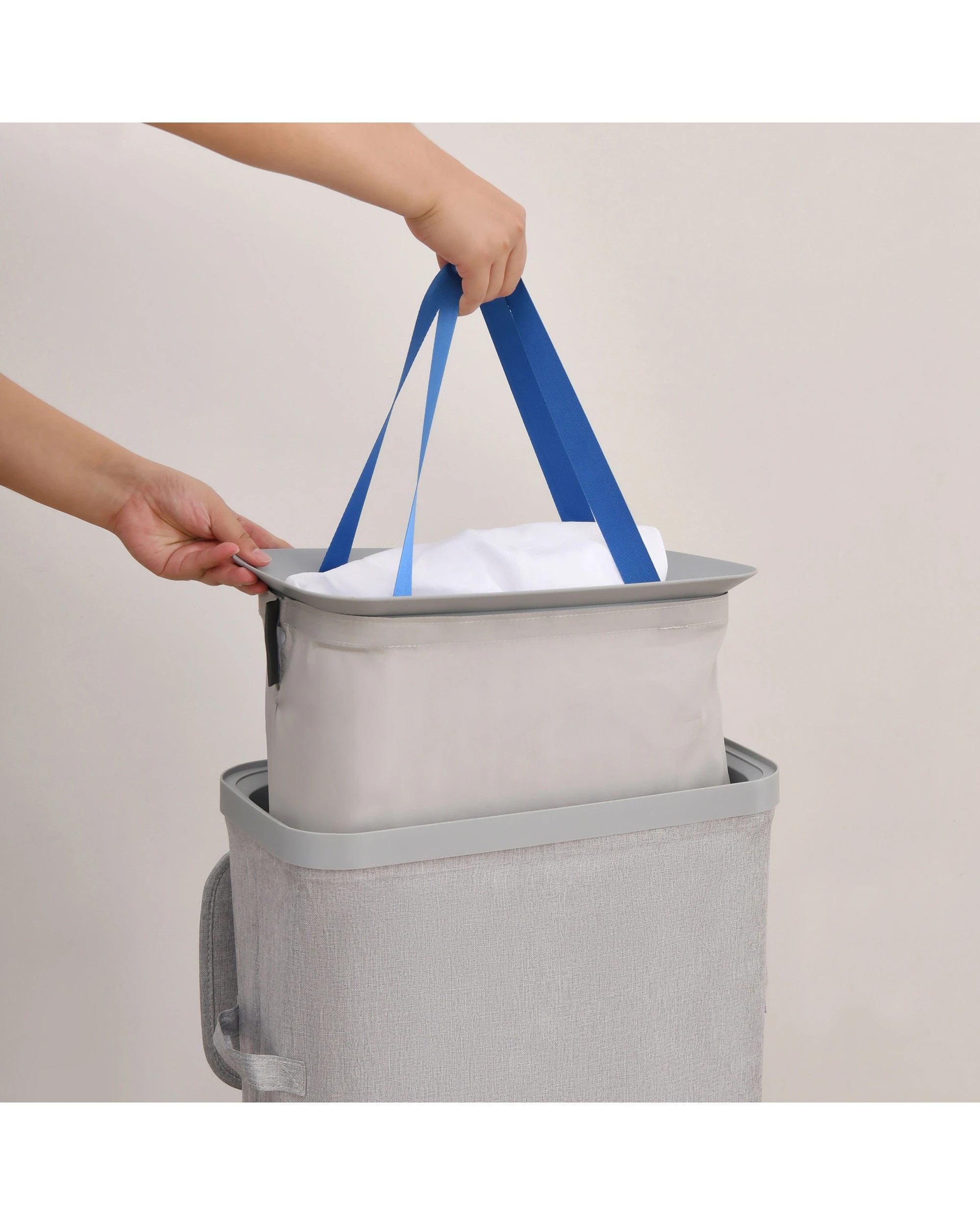 2 Sherwood Voyager Slim Laundry Hamper 40L Faux Linen 22x39x67cm - Grey, 2 of 9