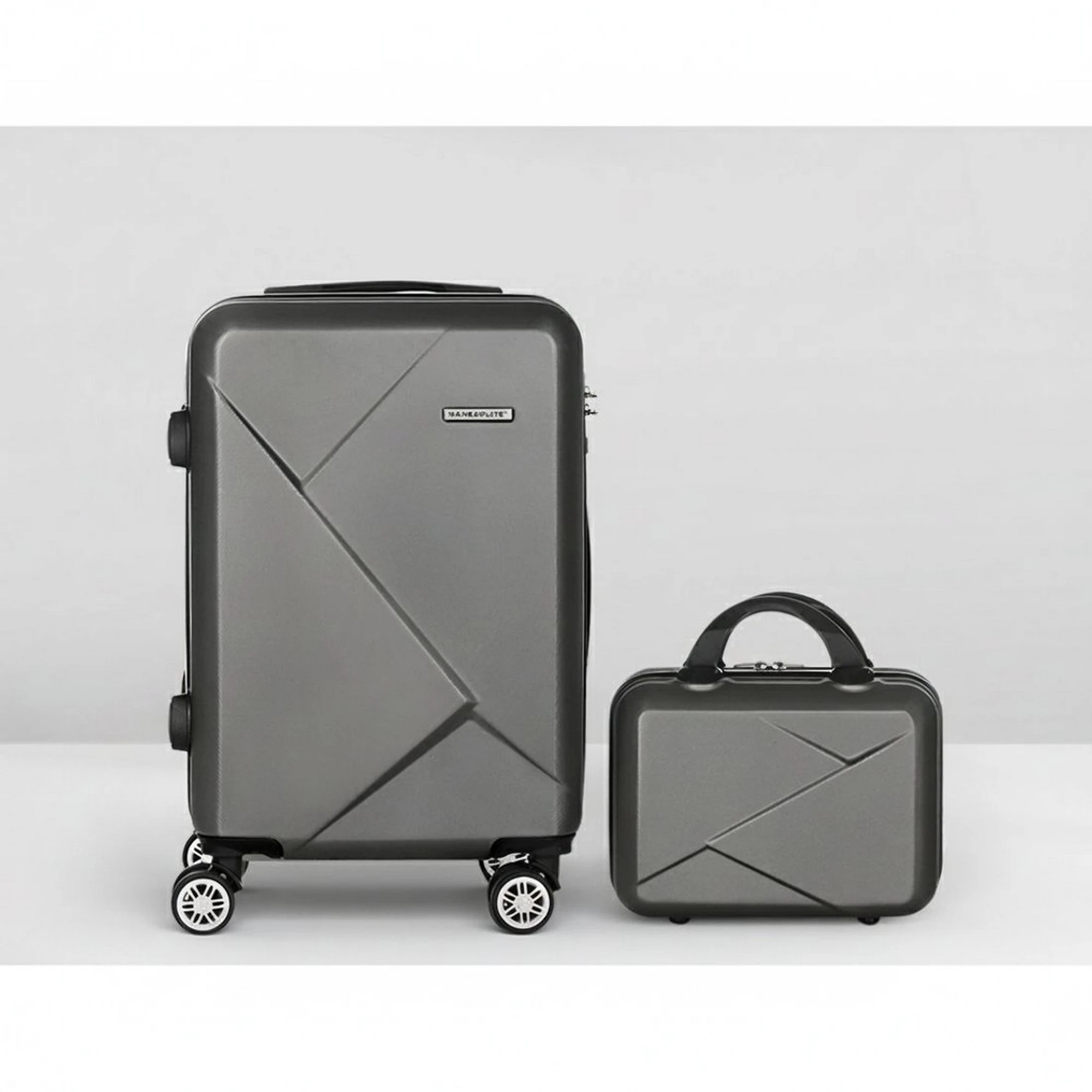 4 Wanderlite 2pc Luggage 12" 20" Trolley Travel Suitcase Storage Carry On TSA Lock - Grey, 4 of 6