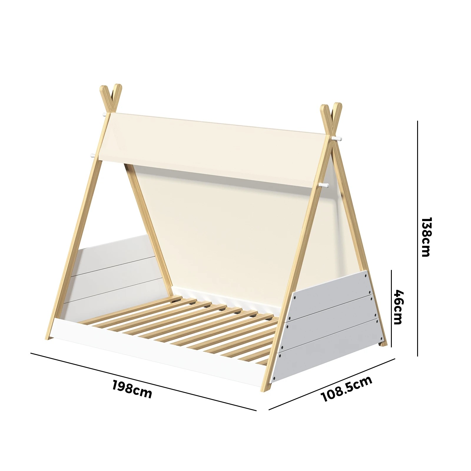 6 Oikiture Kids Bed Frame Wooden Timber Single Canvas Teepee Bed Frame Platform
 - Multi, 6 of 10