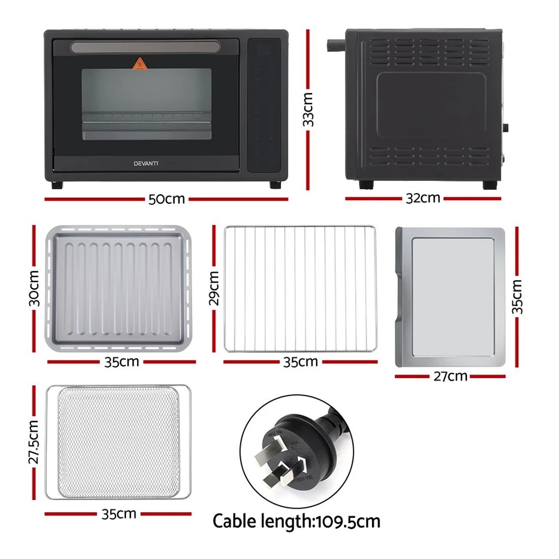 2 Devanti Air Fryer 32L W/ LCD Touch Oven 1700W - Black, 2 of 7