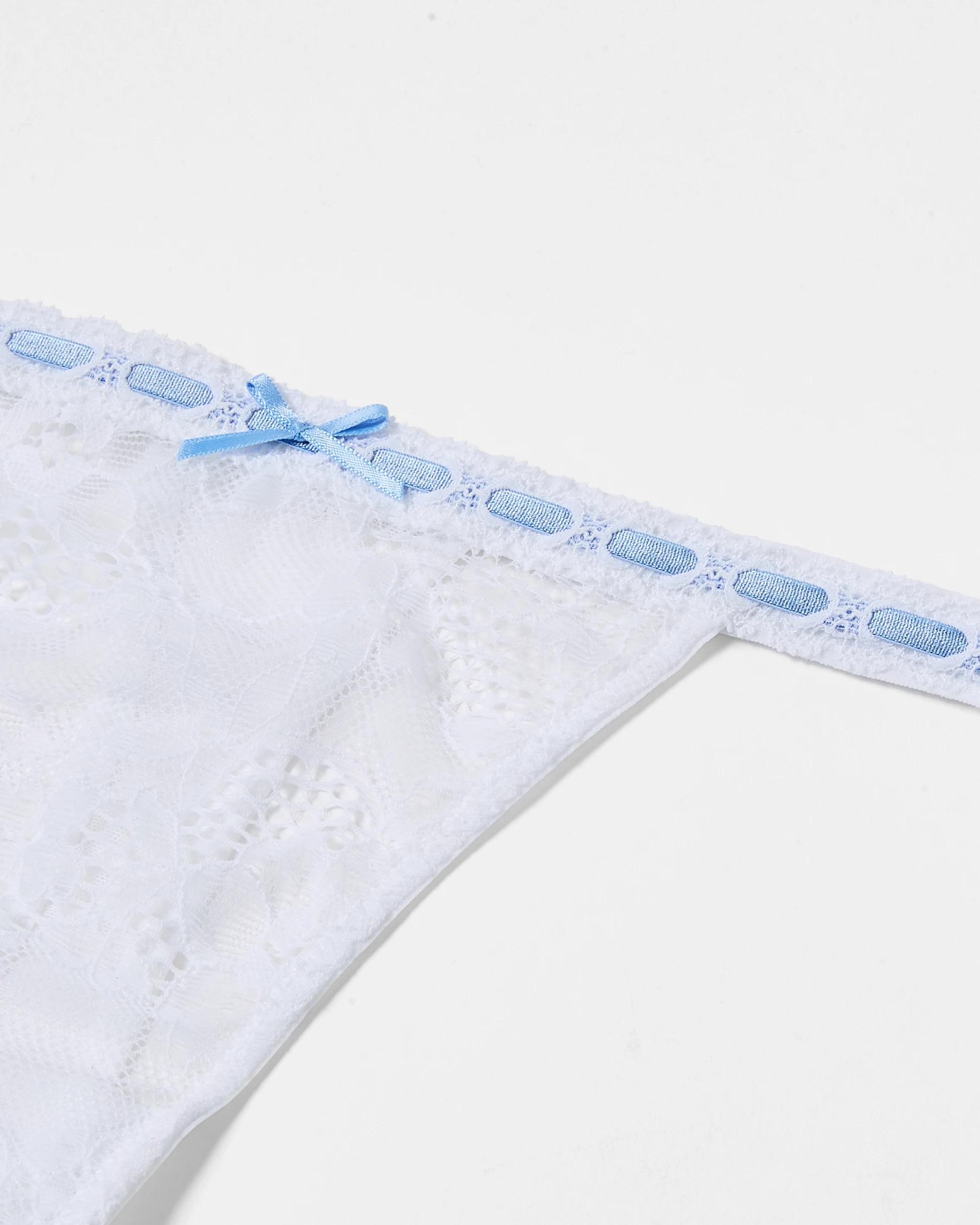 3 Co-ordinated Ribbon Trim G-String Briefs White, 3 of 8