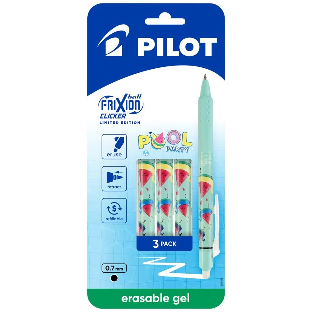 1 PILOT FriXionClicker PoolParty Erasable Gel Pen 0.7 Black 3Pk, 1 of 7